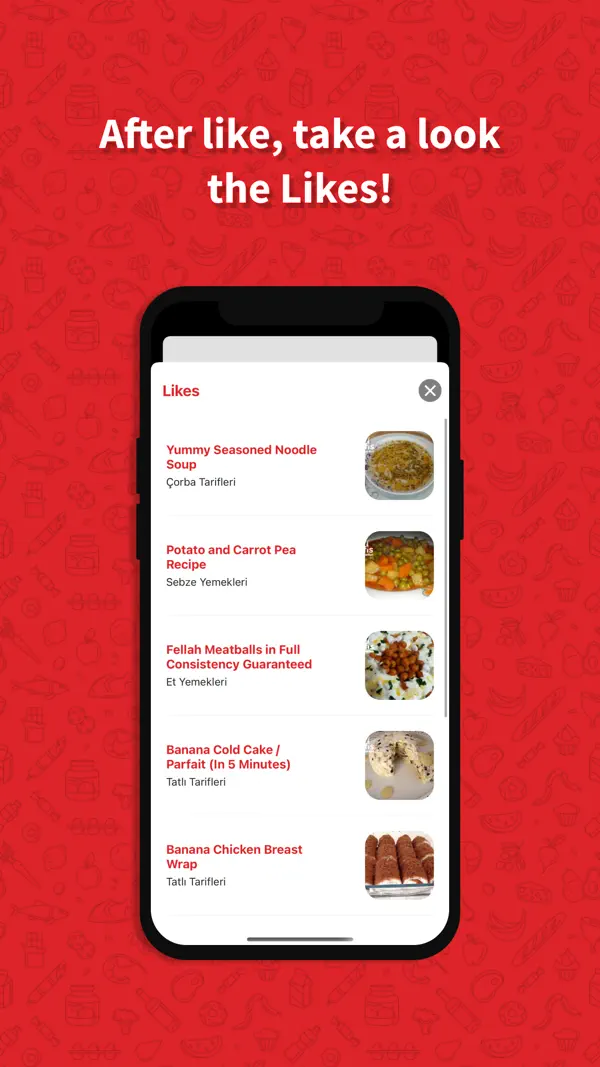 Liked recipes list in What Cook Today, saving favorite soup, vegetable, and dessert recipes for later